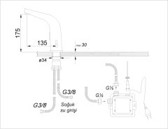 Altın Gold Fotoselli Lavabo Bataryası (Çift Girişli)