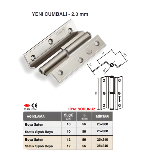 Cumbalı Alüminyum 2.3mm Menteşe