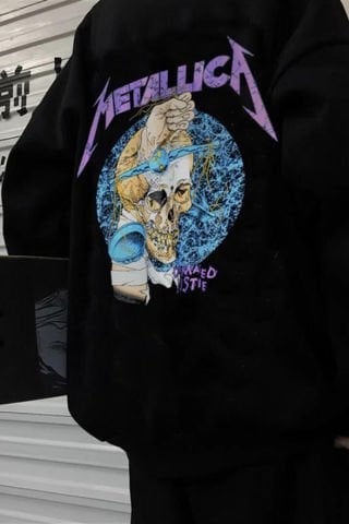 Siyah Metallica Damaged Justice Sırt Baskılı Fermuarlı Kapüşonlu Unisex Sweatshirt