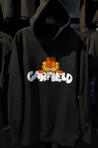 Siyah Garfield Baskılı Unisex Geniş Kalıp Kapüşonlu Içi Polar Sweatshirt