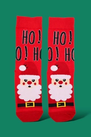 Noel Baba Hohoho Kırmızı Dizaltı Çorap