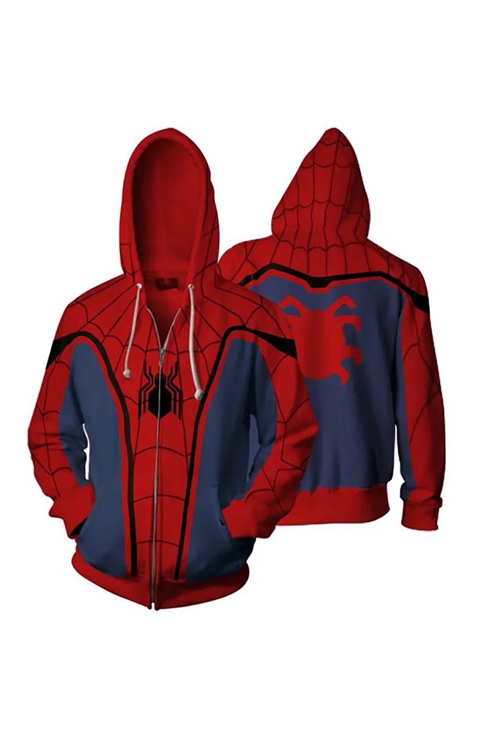 Yeni Spiderman Cosplay Fermuarlı Unisex Kapüşonlu Sweatshirt