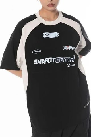 Siyah Şerit Detaylı Smarttooth Unisex T-Shirt