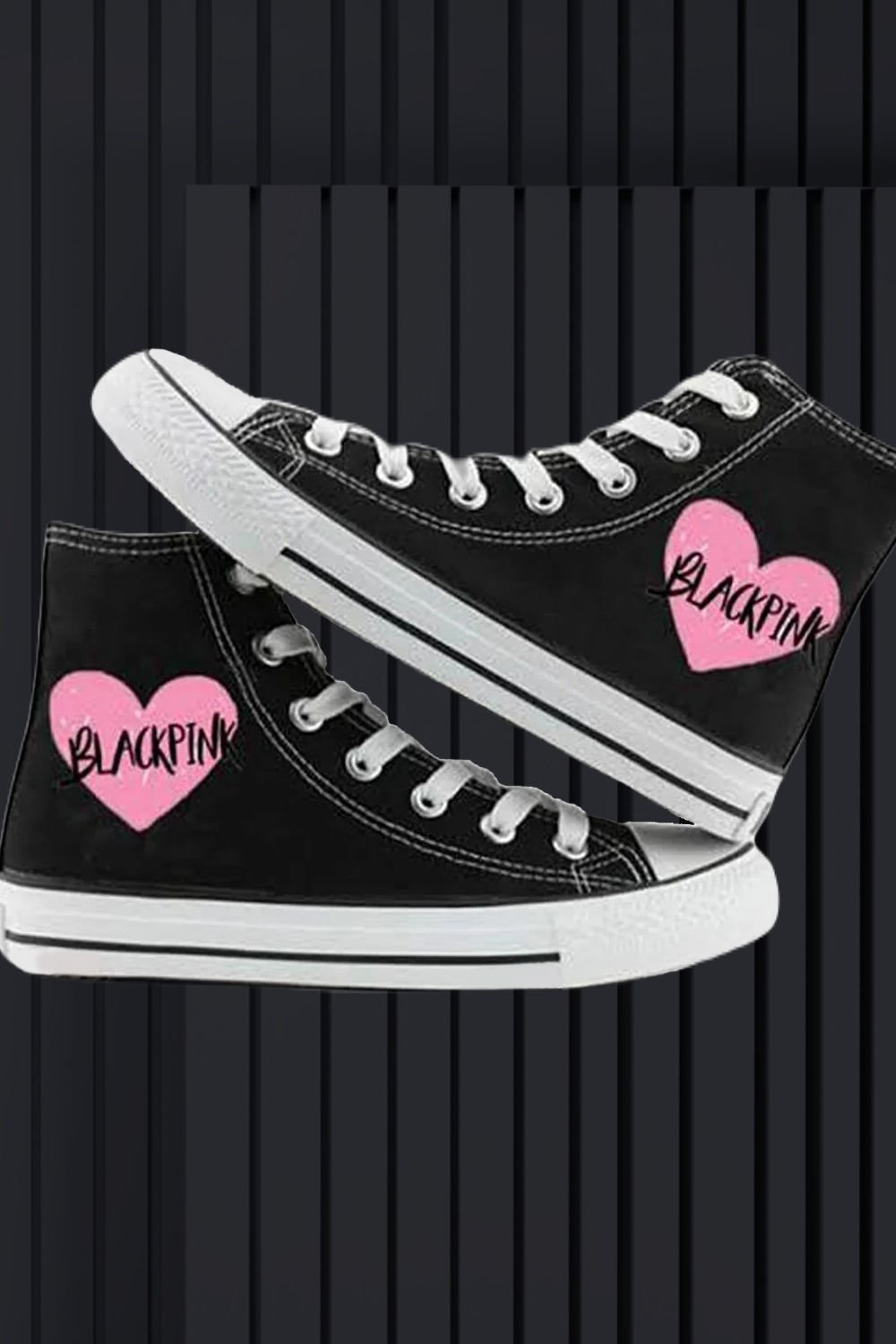 Black Pink Logo Siyah Uzun Kanvas Ayakkabı