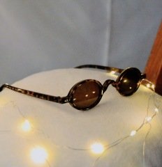 Kahverengi Cam Leopar Çerçeve Mini Retro Güneş Gözlük
