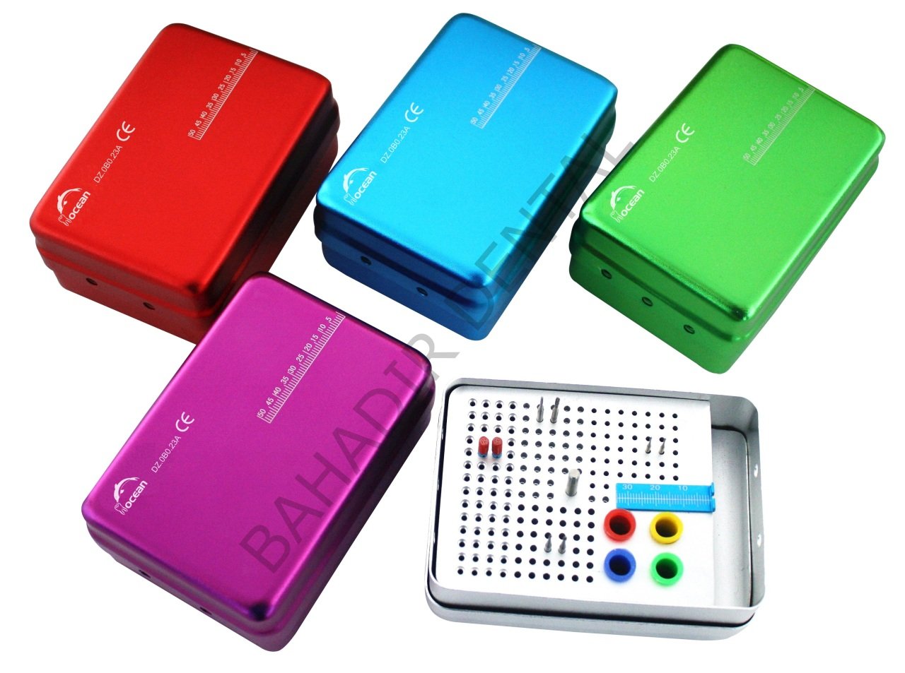 Endobox -  Renkli Dikdörtgen, Frez/Eğe İçin, 180 Delikli, Ölçekli, 4 Hazneli