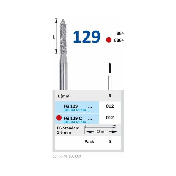 Silindir, Sivri Uçlu Elmas Frez - Horico FG 129