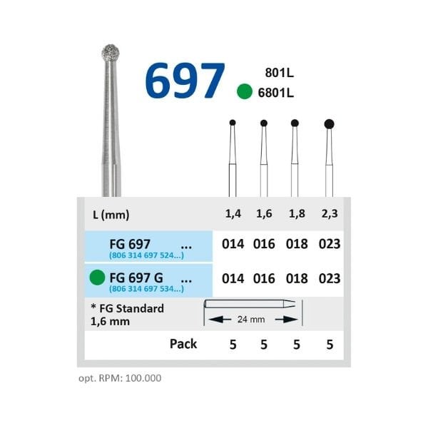 Rond Elmas Frez, Uzun Şaftlı - FG 697