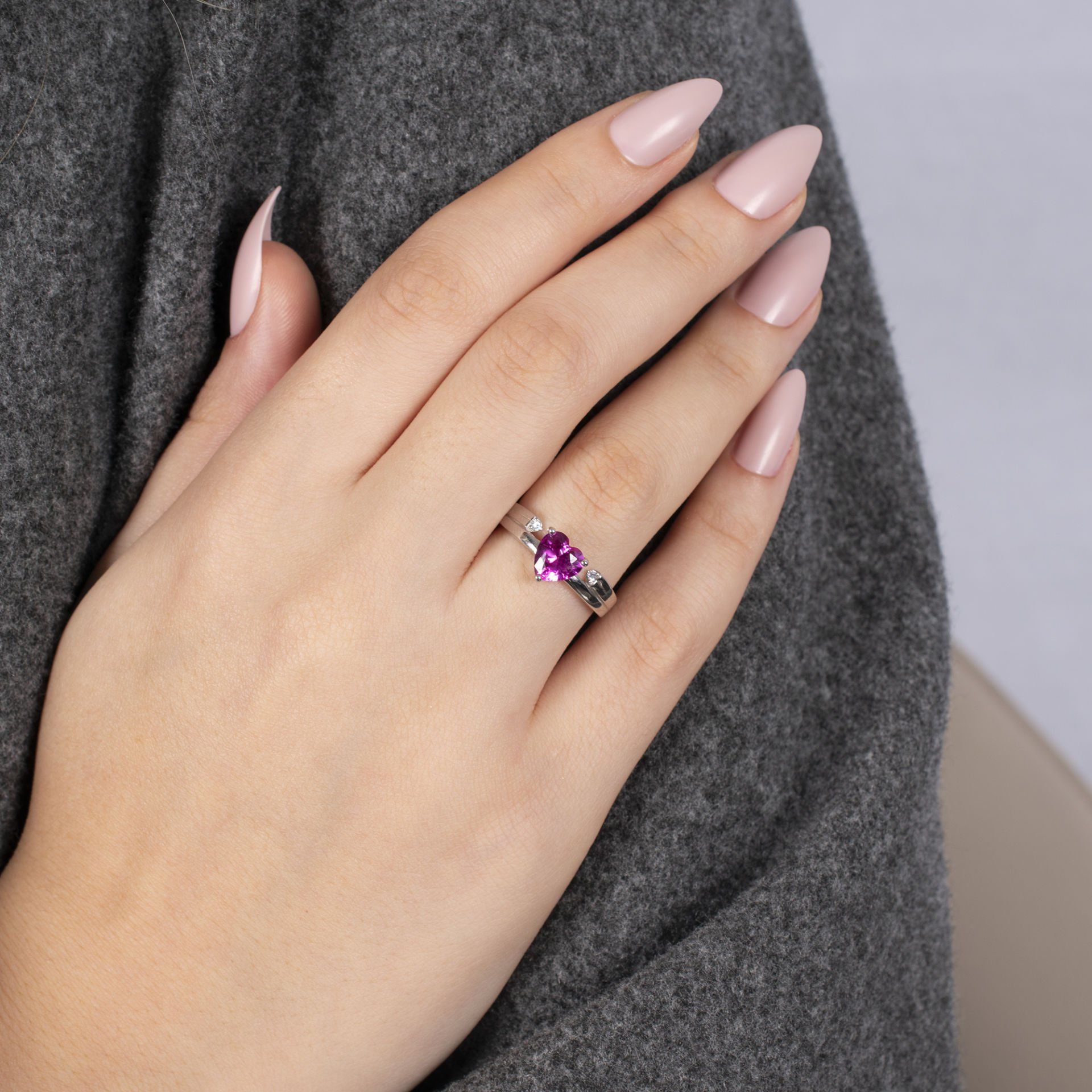 Nur Silver Pembe Kalpli Gümüş Yüzük - NUR-YK00339