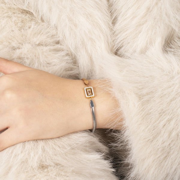 Nur Silver Çift Renk Baget Çelik Bileklik - NUR-CB00064
