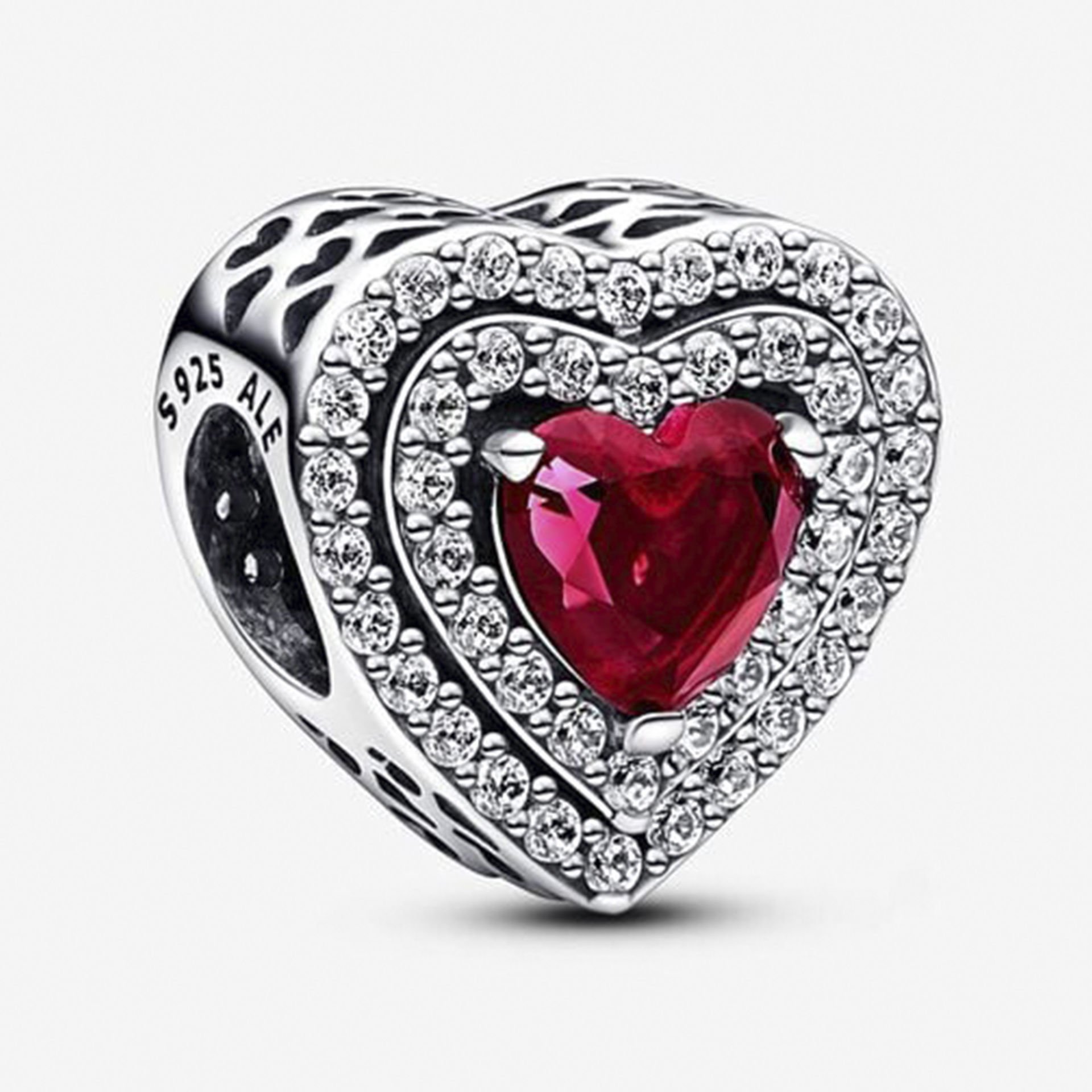 Nur Silver Işıltılı Kademeli Kalp Gümüş Charm - NUR-CM00368