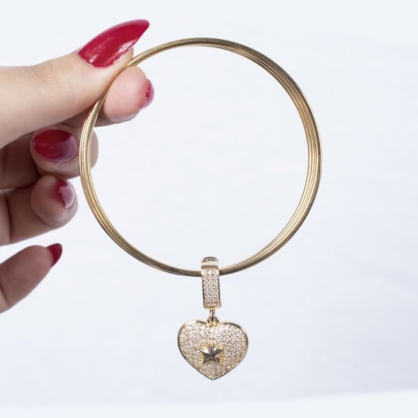 Nur Silver Kalp Charmlı 3\'lü Ajda Çelik Bilezik - NUR-AC000021