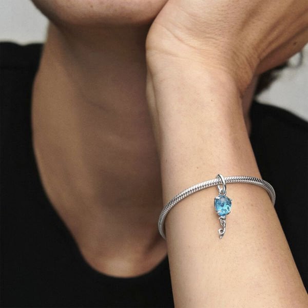 Nur Silver Mavi Murano Cam Balon Sallantılı Gümüş Charm - NUR-CM00385