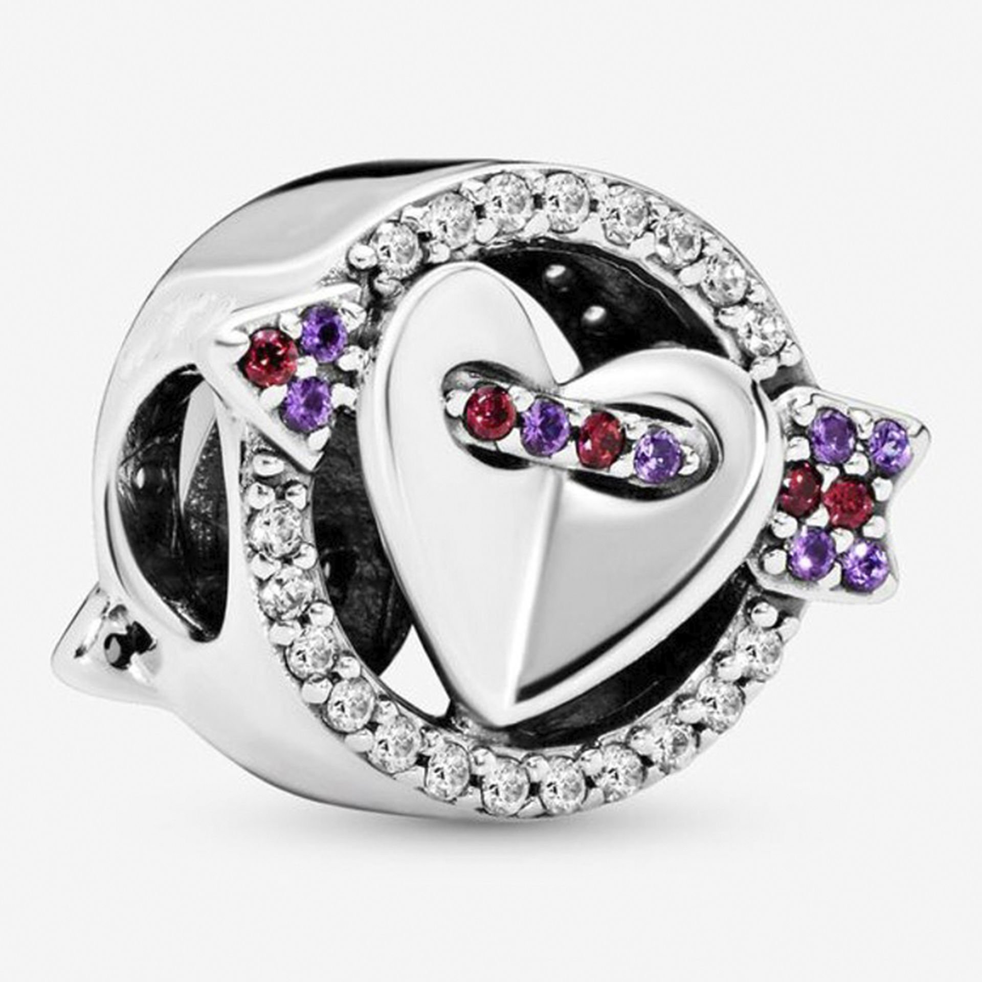 Nur Silver Parlayan Ok ve Kalp Gümüş Charm - NUR-CM00400