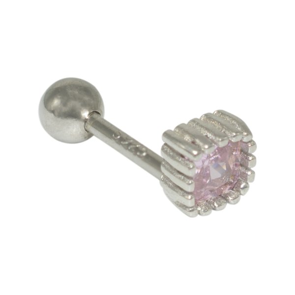 Nur Silver Pembe Tektaş Tragus Gümüş Küpe NUR-KP02022