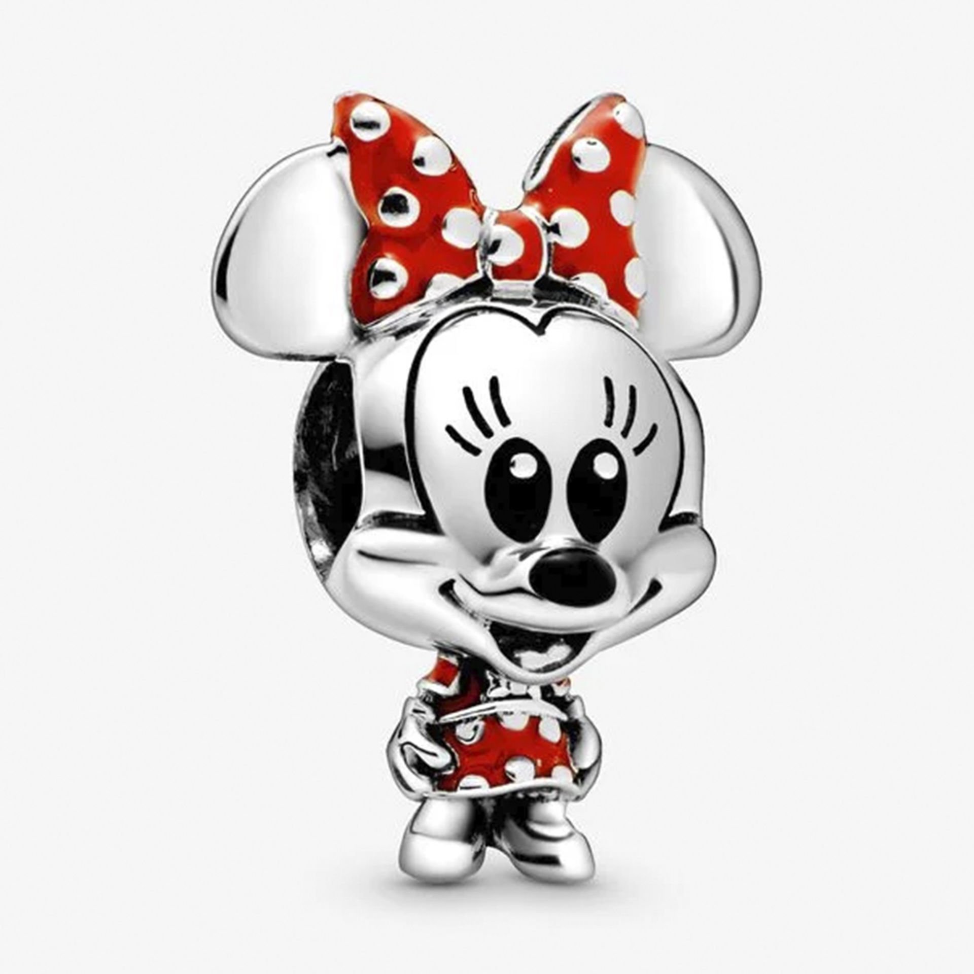 Nur Silver Puantiye Fiyonklu ve Elbiseli Minnie Gümüş Charm - NUR-CM00407