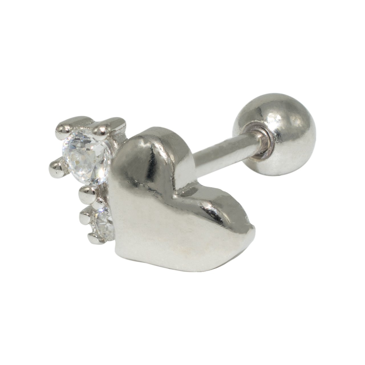 Nur Silver Taşlı Kalp Gümüş Tragus Küpe NUR-KP02027