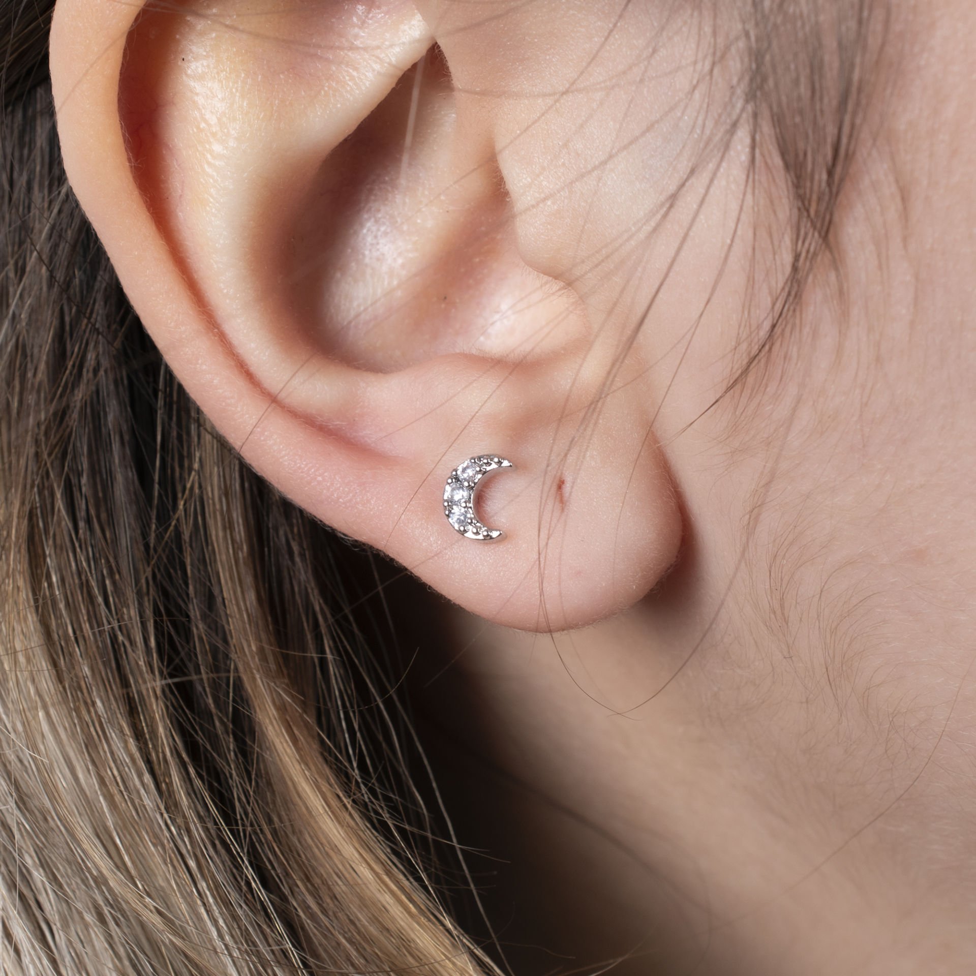 Nur Silver Taşlı Ay Tragus - NUR-KE03294