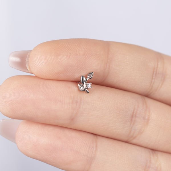 Nur Silver Yaprak Çelik Tragus Küpe - NUR-KE03306