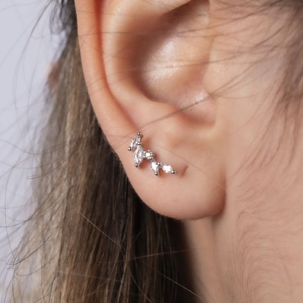 Nur Silver Çok Taşlı Çelik Tragus - NUR-KE03337