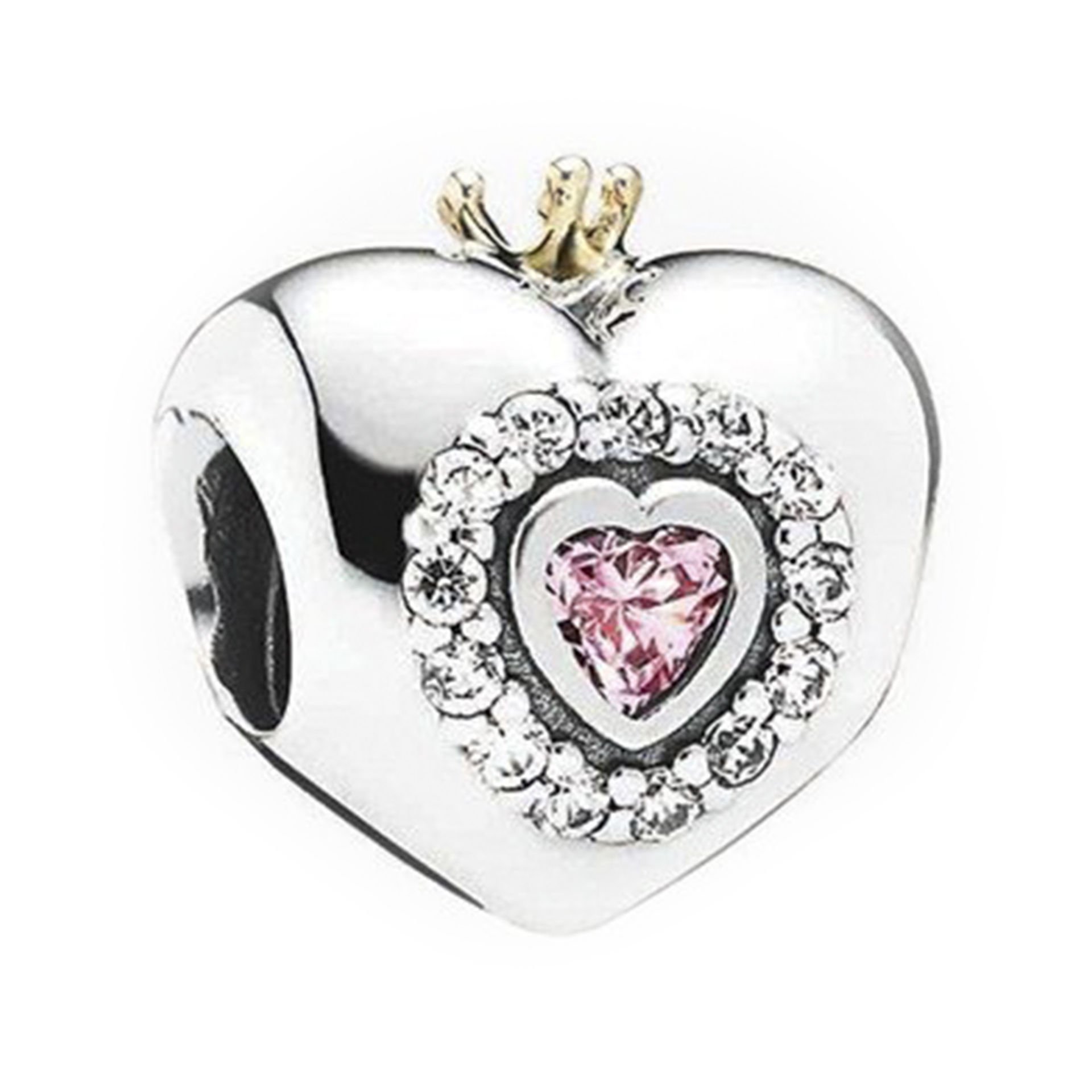 Nur Silver Princess Taçlı Kalp Gümüş Charm NUR-BL00326