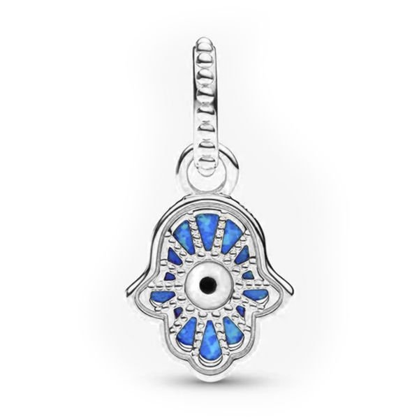 Nur Silver Işıltılı Mavi Fatma Ana Eli Sallantılı Gümüş Charm NUR-BL00347