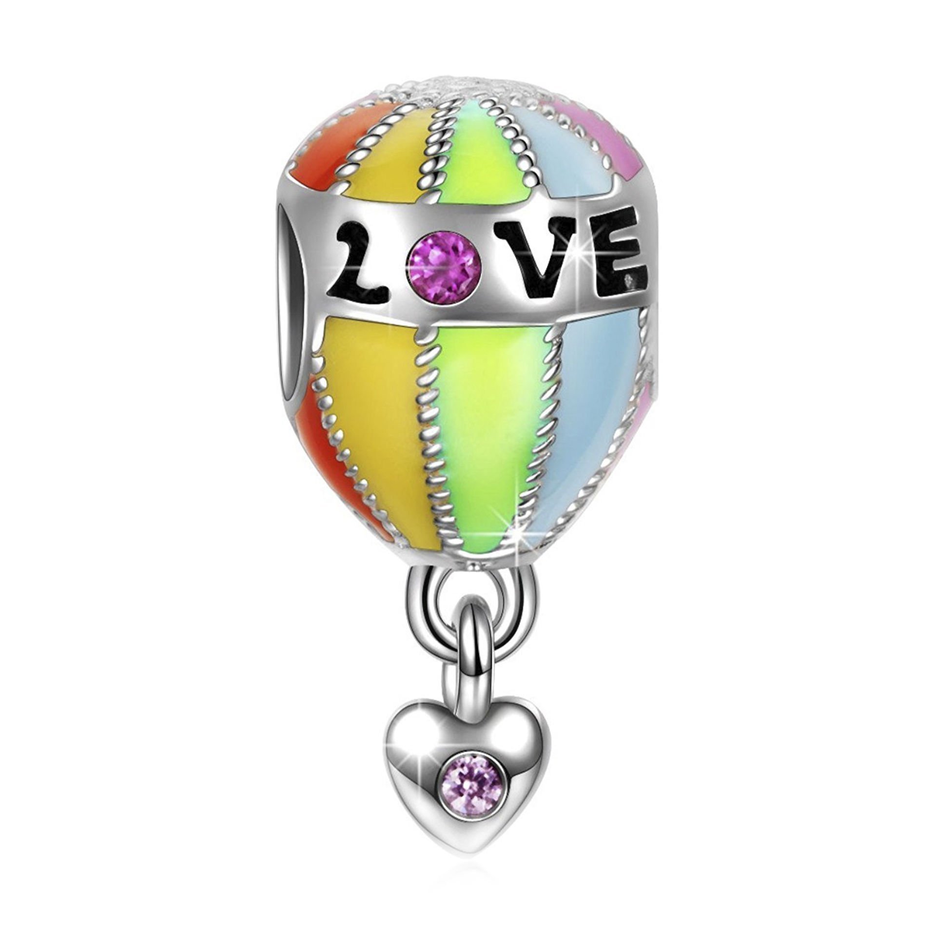 Nur Silver Love Renkli Balon Gümüş Charm NUR-BL09084