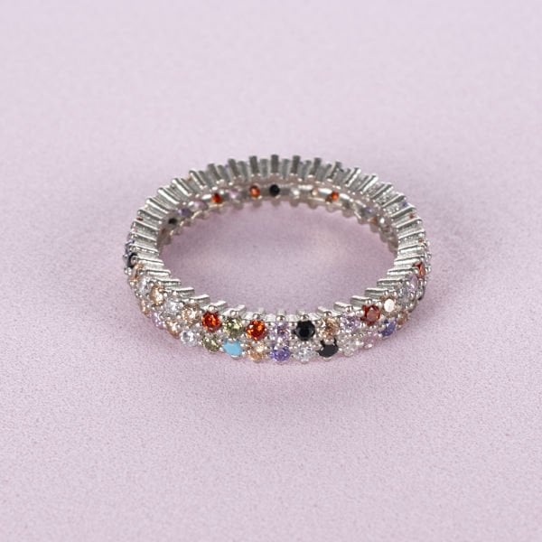 Nur Silver Renkli Taşlı Tamtur Gümüş Yüzük - NUR-YK00404