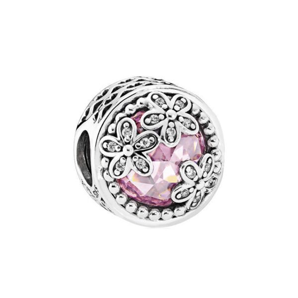 Nur Silver Pembe Taş Papatya Detay Gümüş Charm NUR-BL00970