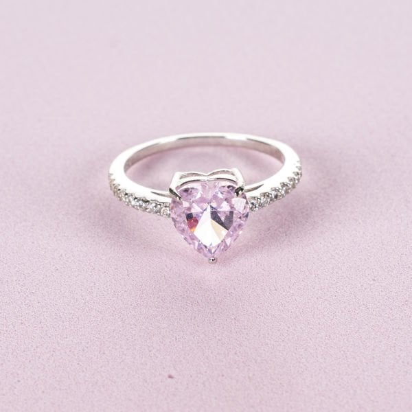 Nur Silver Pembe Kalpli Taşlı Gümüş Yüzük - NUR-YK00408