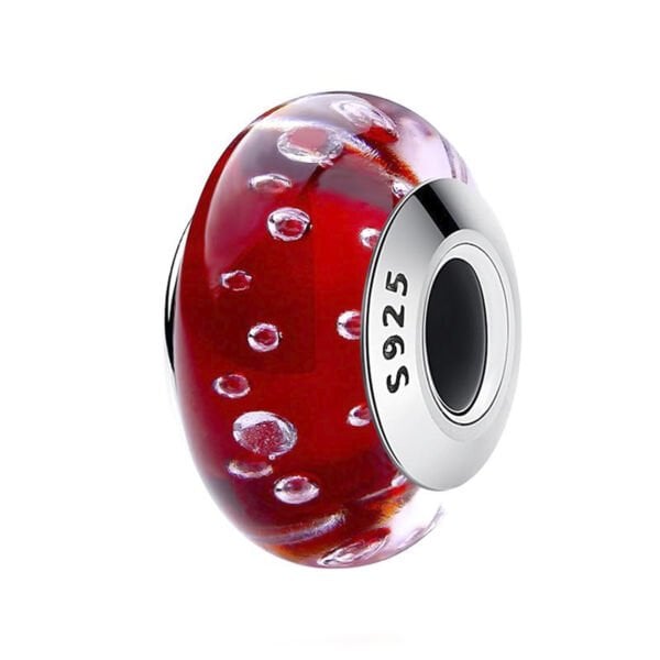 Nur Silver Kırmızı, Baloncuk Murano Gümüş Charm NUR-BL01125