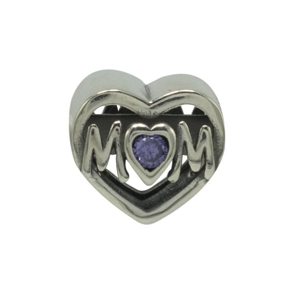 Nur Silver Mom Yazılı Kalp Gümüş Charm NUR-BL02000