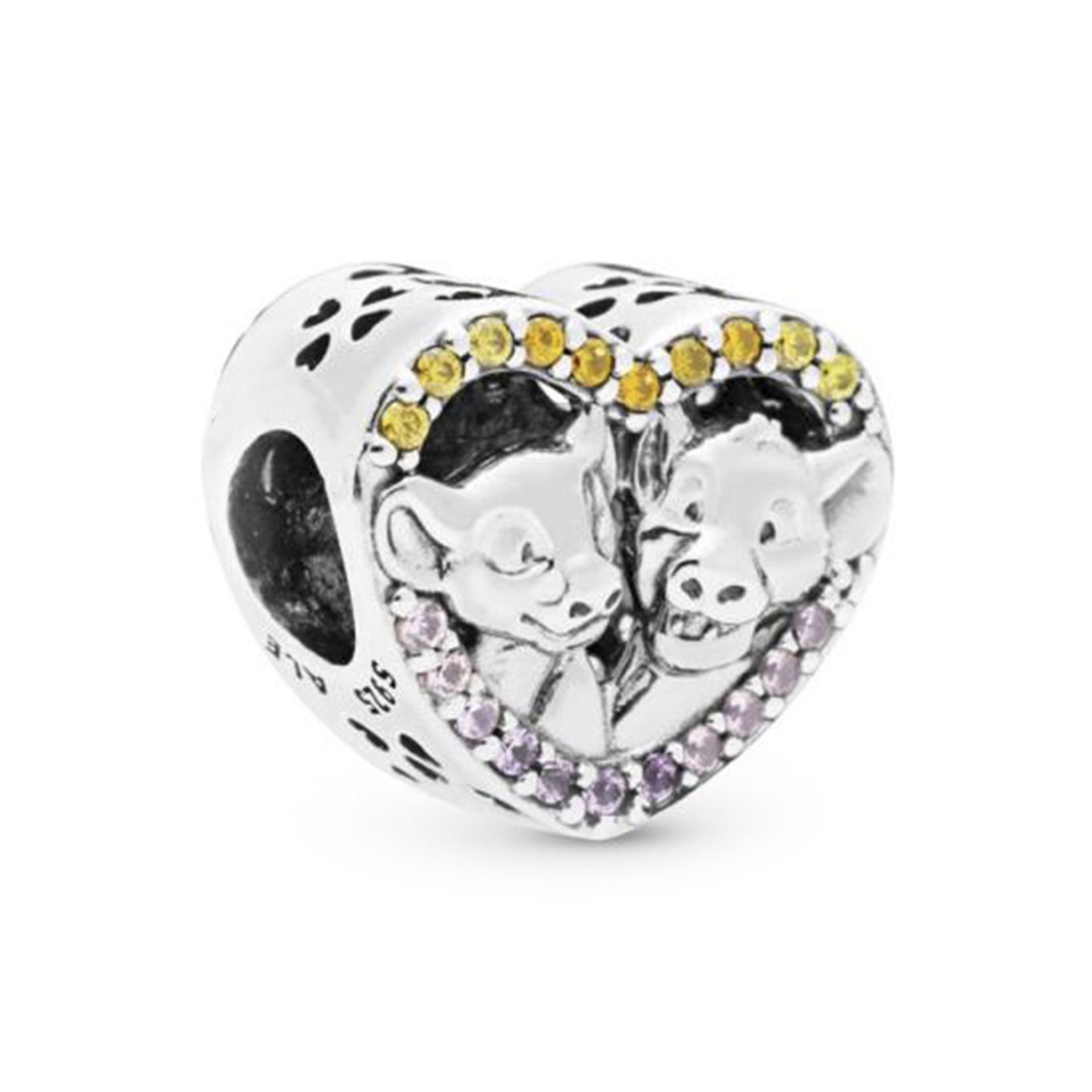 Nur Silver Disney Aslan Kral Simba ve Nala Kalp Gümüş Charm NUR-BL02011