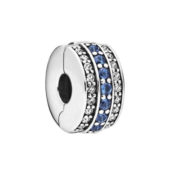 Nur Silver Mavi ve Beyaz Taş Durdurucu Gümüş Charm NUR-BL00105