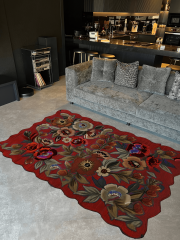 Shape Koleksiyonu Bordo Tema Floral Çiçek ve Sarmaşık Desenli Kreatif Modern Dekoratif Halı 16