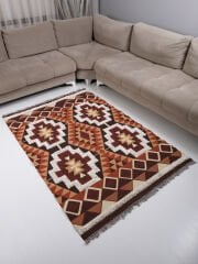 Kiremit Renk Çok Renkli Geometrik Etnik Desenli Kilim rustik4033