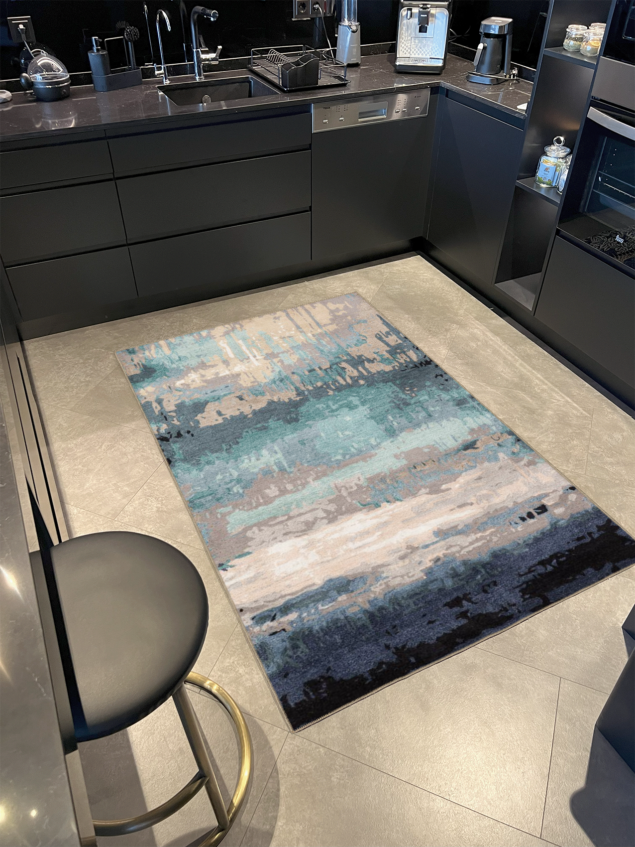 Berlin Pastel Boyalı Mavi Tonlarda Desenli Dokuma Taban Halı berlinvip386