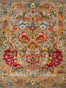 Tokyo Koleksiyonu Çok Renkli Floral Motifli Geleneksel Desen Dokuma Taban Vintage Dekoratif Halı 06