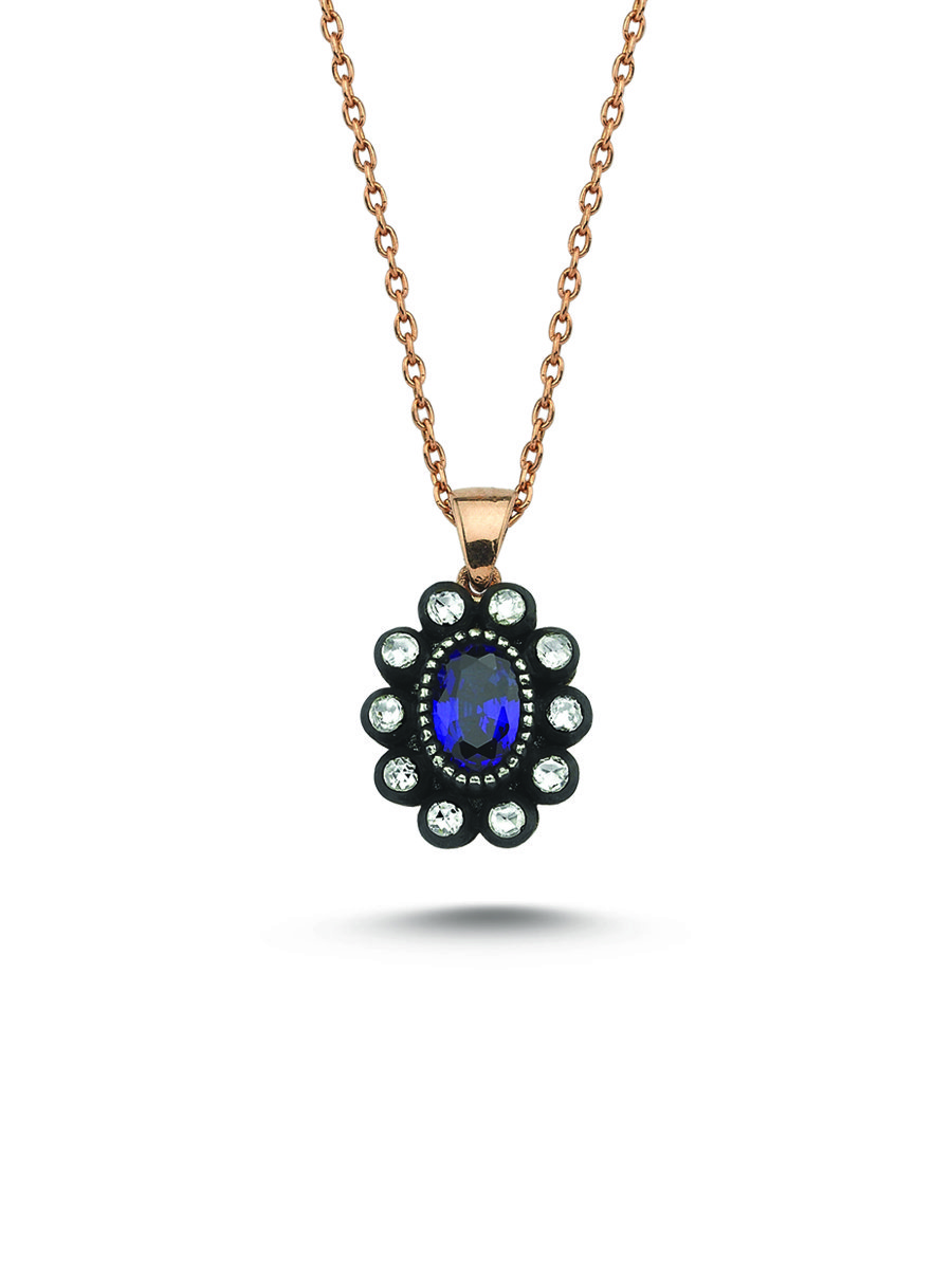 Oval Safir Taşlı Elmas Kolye
