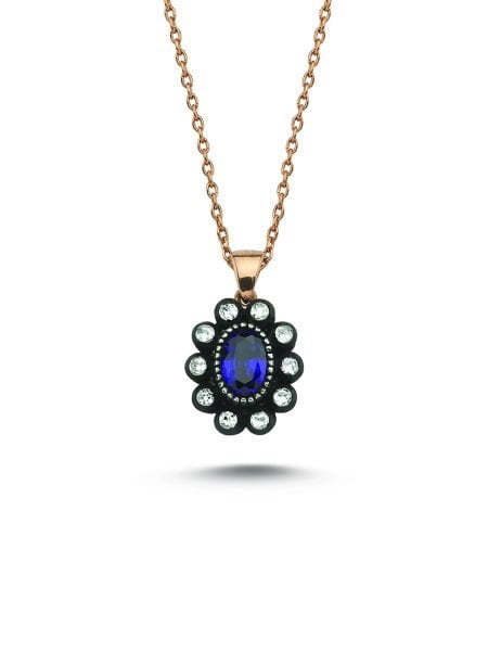 Oval Safir Taşlı Elmas Kolye