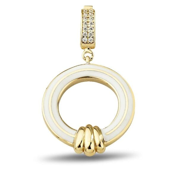 Beyaz Makyajlı Yuvarlak Charm Altın Kolye Ucu