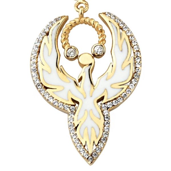 Beyaz Makyajlı Anka Kuşu Charm Altın Kolye Ucu