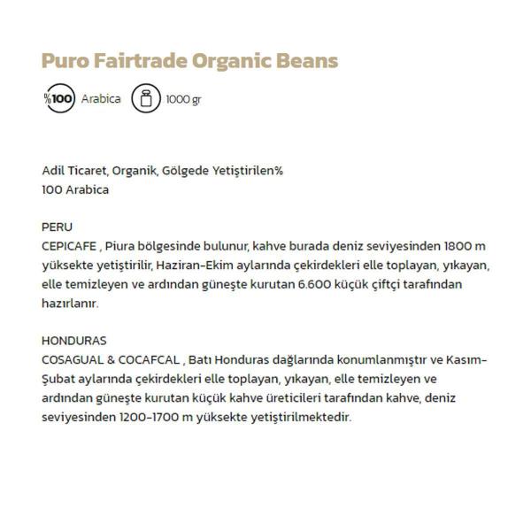 Puro Fairtrade Beans Bio Organik Çekirdek Kahve 1000 gr