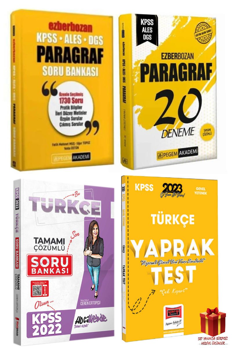 2024 Pegem Paragraf Soru Bankası+Paragraf Deneme+HW Türkçe Soru Bankası+Yargı Türkçe Yaprak+Hediye