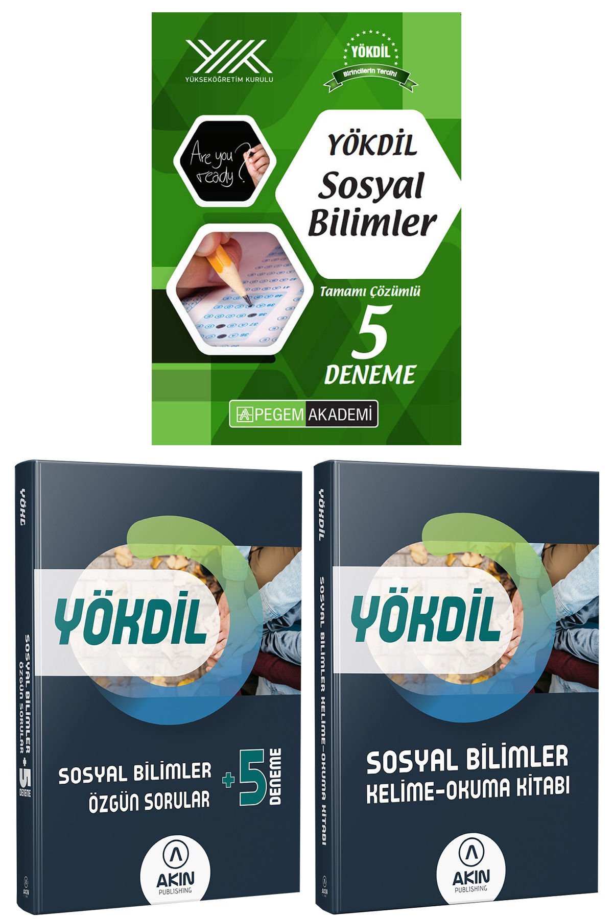 Pegem YÖKDİL Sosyal Bilimler 5 Deneme + Akın Dil Sosyal Özgün 5 Deneme + Kelime-Okuma Kitabı