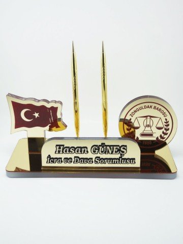 Türk Bayraklı Büroya Hediyelik Masa İsimliği