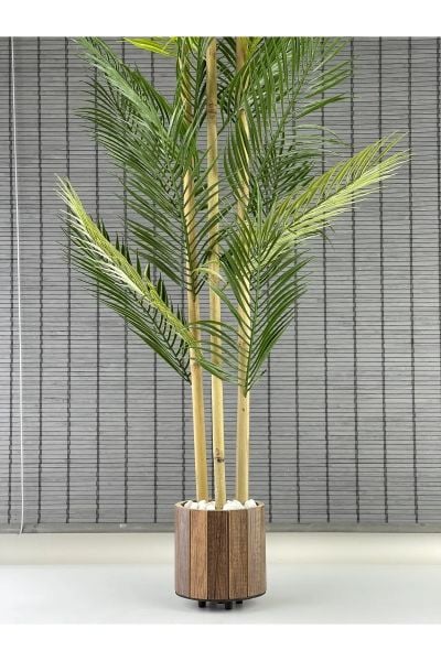 Yapay Çiçek Areka Ağacı Palmiye Ağacı Bambu Gövdeli Ahşap Saksılı 18 Yaprak 125 Cm