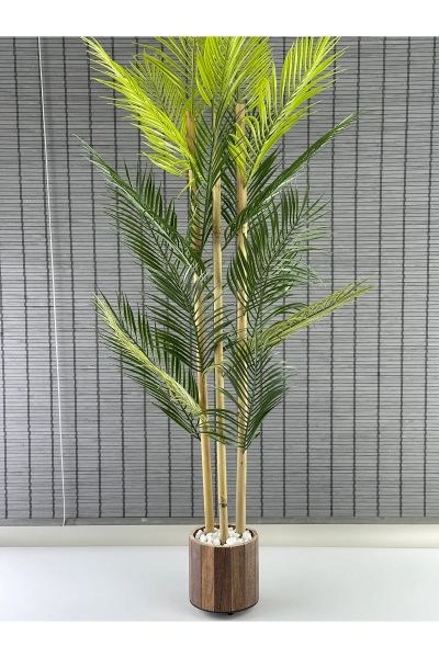 Yapay Çiçek Areka Ağacı Palmiye Ağacı Bambu Gövdeli Ahşap Saksılı 18 Yaprak 125 Cm