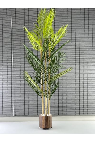 Yapay Çiçek Areka Ağacı Palmiye Ağacı Bambu Gövdeli Ahşap Saksılı 18 Yaprak 125 Cm