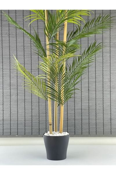 Yapay Çiçek Areka Ağacı Palmiye Ağacı Bambu Gövdeli Saksılı 18 Yaprak 125 Cm